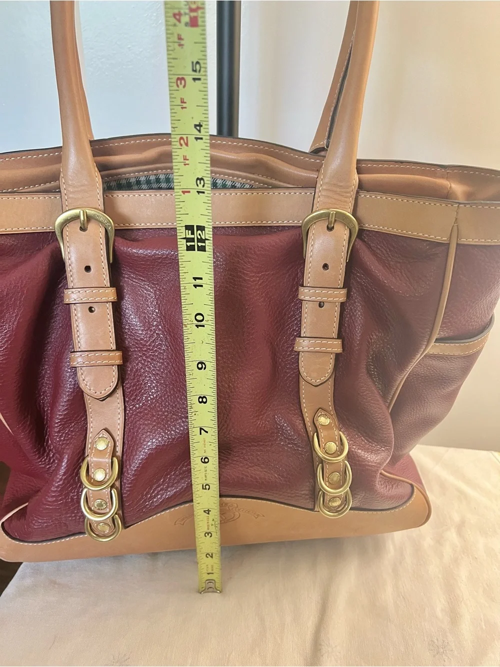 Ghurka Burgundy and Tan Leather Shopper Tote